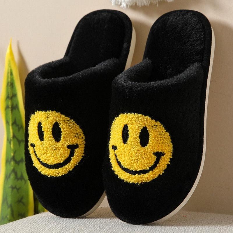 Smiley Face Soft Slippers Happy Fluffy Fur Comfortable Smiling House Shoes