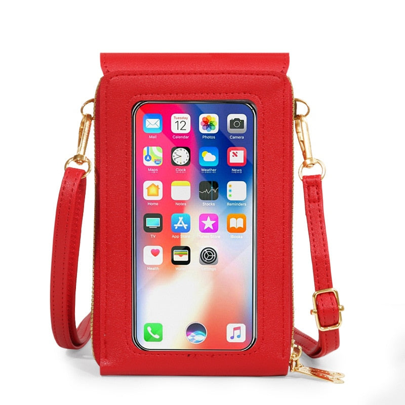 See-Through Mobile Phone Touchscreen Purse Cell Phone Case Clutch Clear Screen Crossbody Shoulder Bag