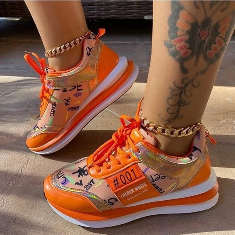 K Pop Sneakers Trendy Graffiti Casual Women's Streetwear