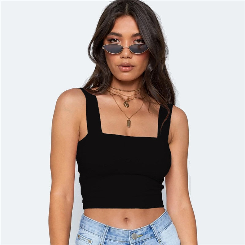 Square Neck Crop Top Women's Cami Tank Cropped Style Singlet Top