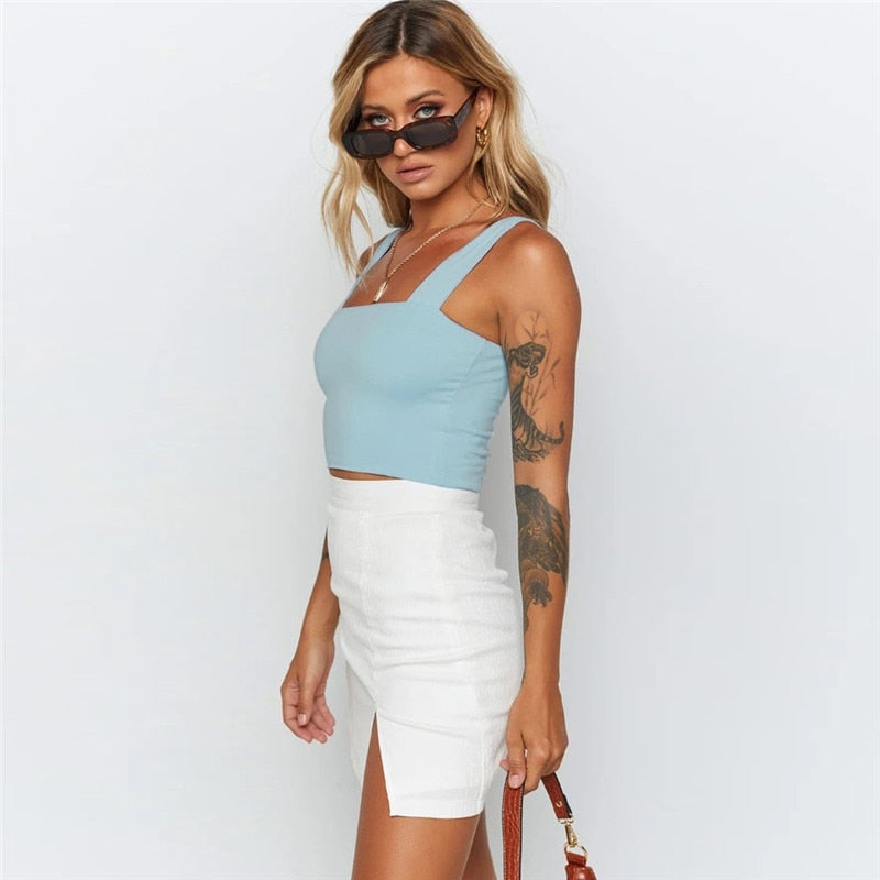 Square Neck Crop Top Women's Cami Tank Cropped Style Singlet Top