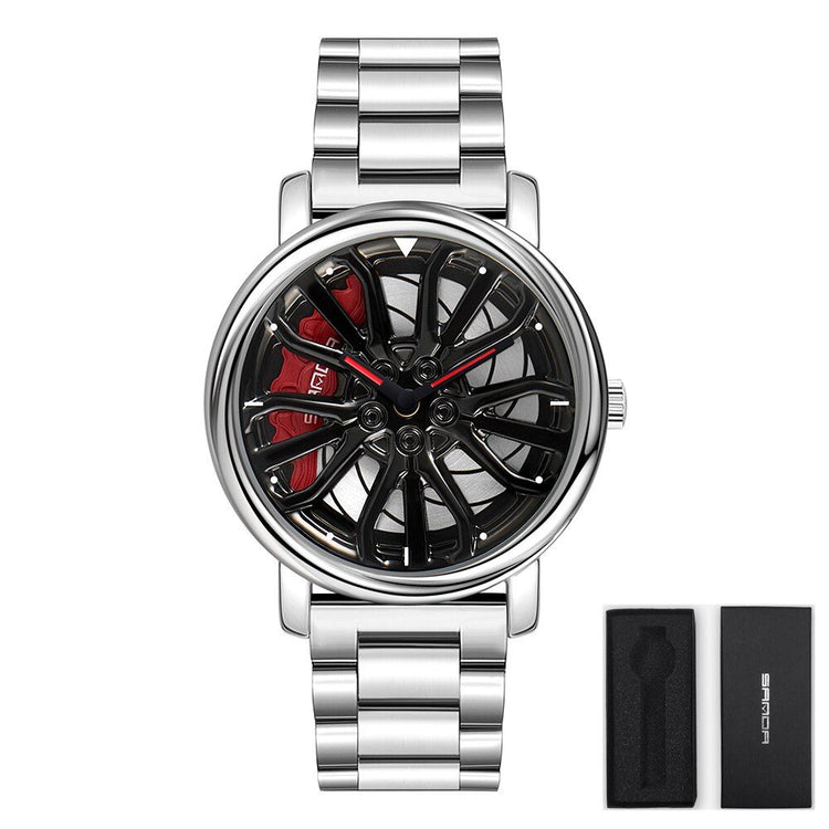 Racing Car Spinning Mag Wheel Dials Watch With Rotating Dial