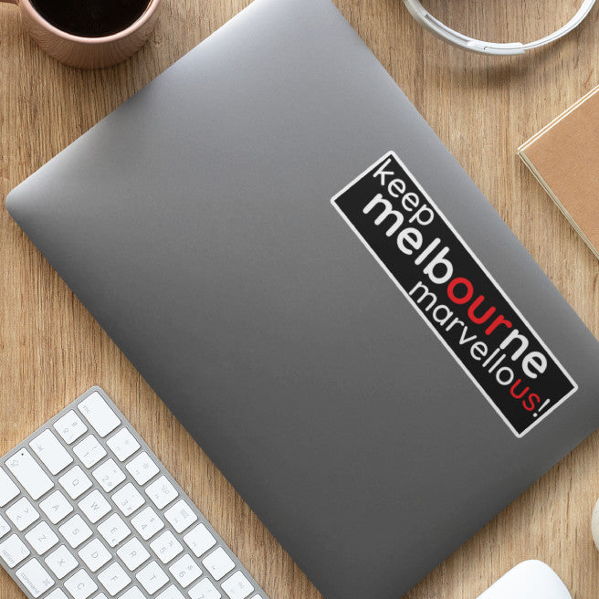 Keep Melbourne Marvellous! - Bumper Laptop Stickers Black Background, 20cm x 5cm