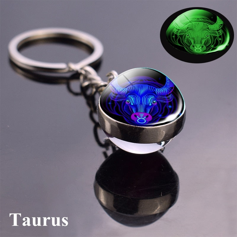 Zodiac Keychain Luminous Glass Star Sign Glow-In-The-Dark Horoscope Charm-Keep Melbourne Marvellous Official Store