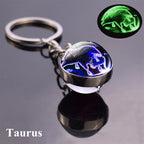 Zodiac Keychain Luminous Glass Star Sign Glow-In-The-Dark Horoscope Charm
