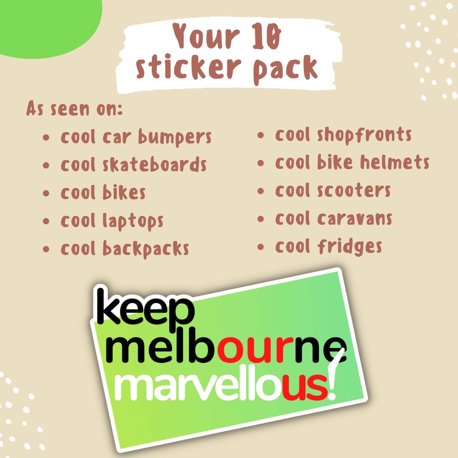 Keep Melbourne Marvellous! Hoddle Grid Laptop Bumber Stickers - Green Background 10cm x 7cm