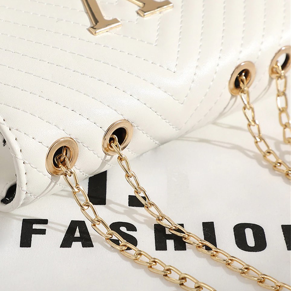 V Design Clutch Handbag With Shoulder Strap Gold Hardware