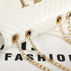 V Design Clutch Handbag With Shoulder Strap Gold Hardware