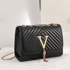 V Design Clutch Handbag With Shoulder Strap Gold Hardware
