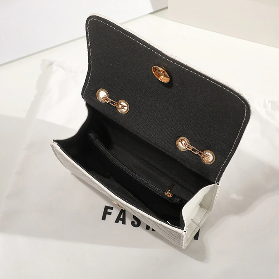 V Design Clutch Handbag With Shoulder Strap Gold Hardware