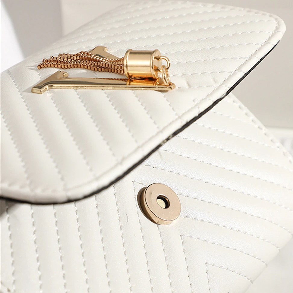 V Design Clutch Handbag With Shoulder Strap Gold Hardware