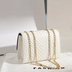V Design Clutch Handbag With Shoulder Strap Gold Hardware