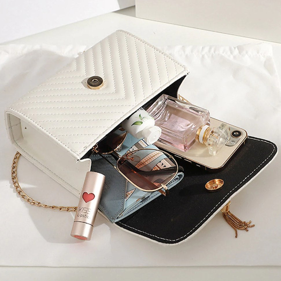 V Design Clutch Handbag With Shoulder Strap Gold Hardware