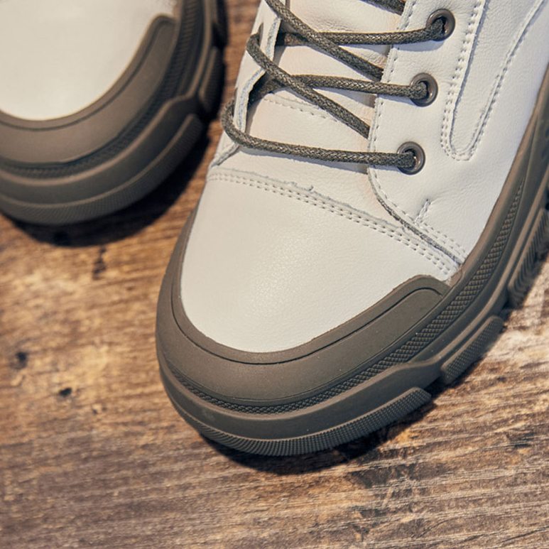 Boots Genuine Leather Fashion Ankle Chunky Thick-Sole