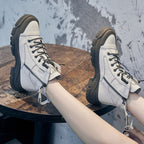 Boots Genuine Leather Fashion Ankle Chunky Thick-Sole