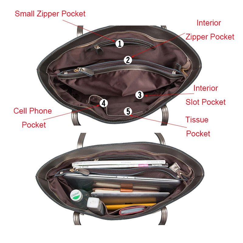 Shoulder Tote Handbag Genuine Leather Large Capacity Office Bucket Bag Women's