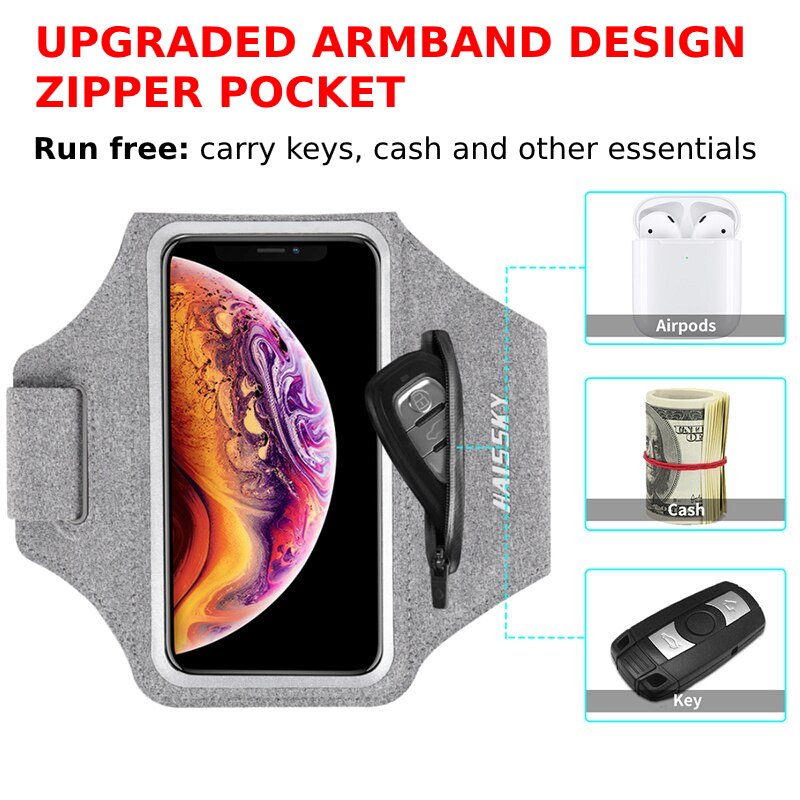Fitness Armband Phone Holder Secure Zipper Pocket Running Cycling Sports For iPhone 14 13 12 11 Pro Max XR Samsung S22 S23 Ultra