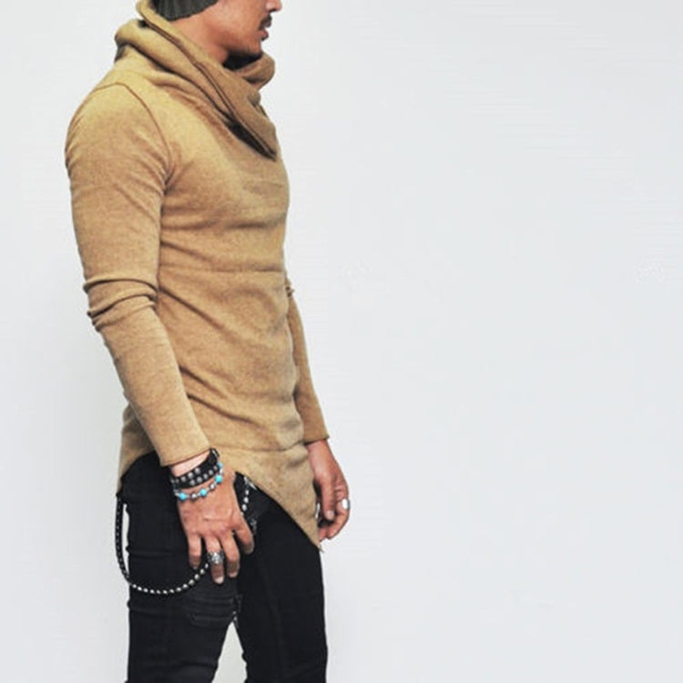 Men's Turtleneck Fashion Hoodie Top With Unbalanced Hem