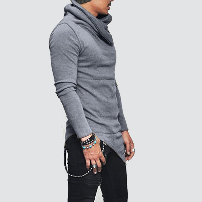 Men's Turtleneck Fashion Hoodie Top With Unbalanced Hem