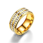 Double Row Ring Inlaid Stainless Steel Finger Two Rows Ring Jewelry Unisex Design
