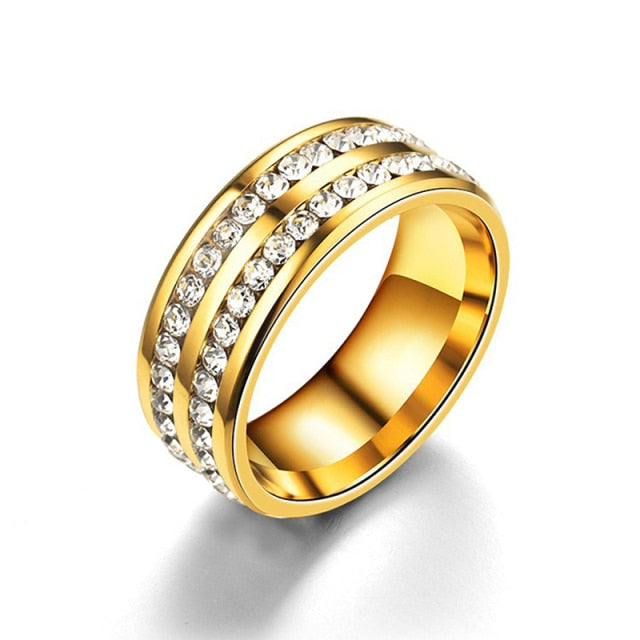 Two-Row Inlaid Stainless Steel Double Ring Fashion Jewellery Unisex