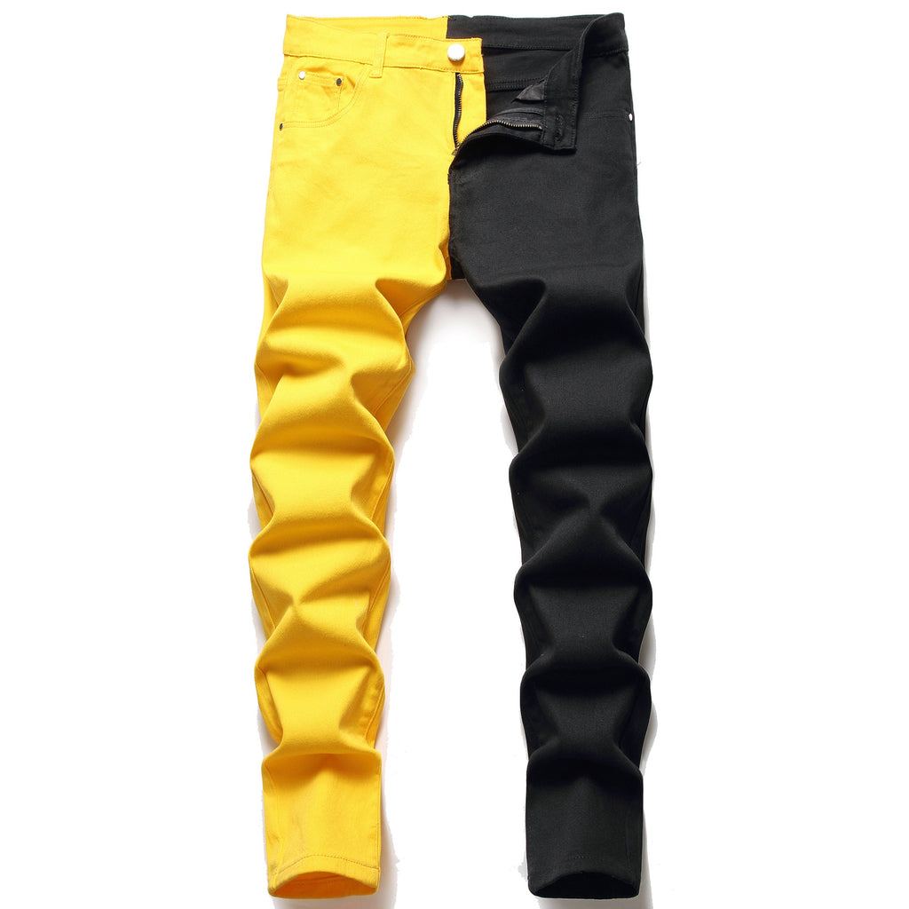 Denim Rockstar Patchwork Different Colour Party Pants Two-Tone