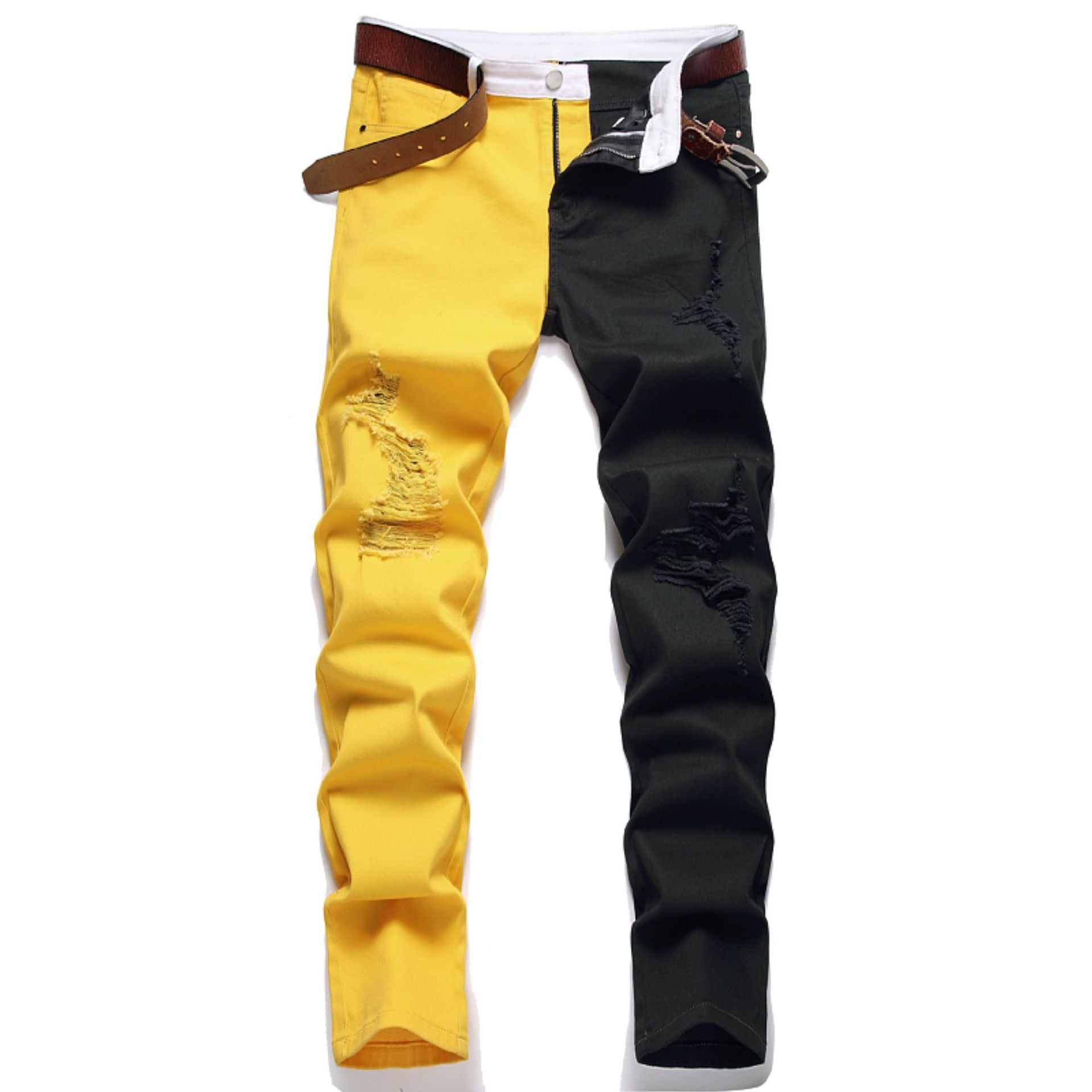 Denim Rockstar Patchwork Different Colour Party Pants Two-Tone