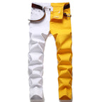 Denim Rockstar Patchwork Different Colour Party Pants Two-Tone