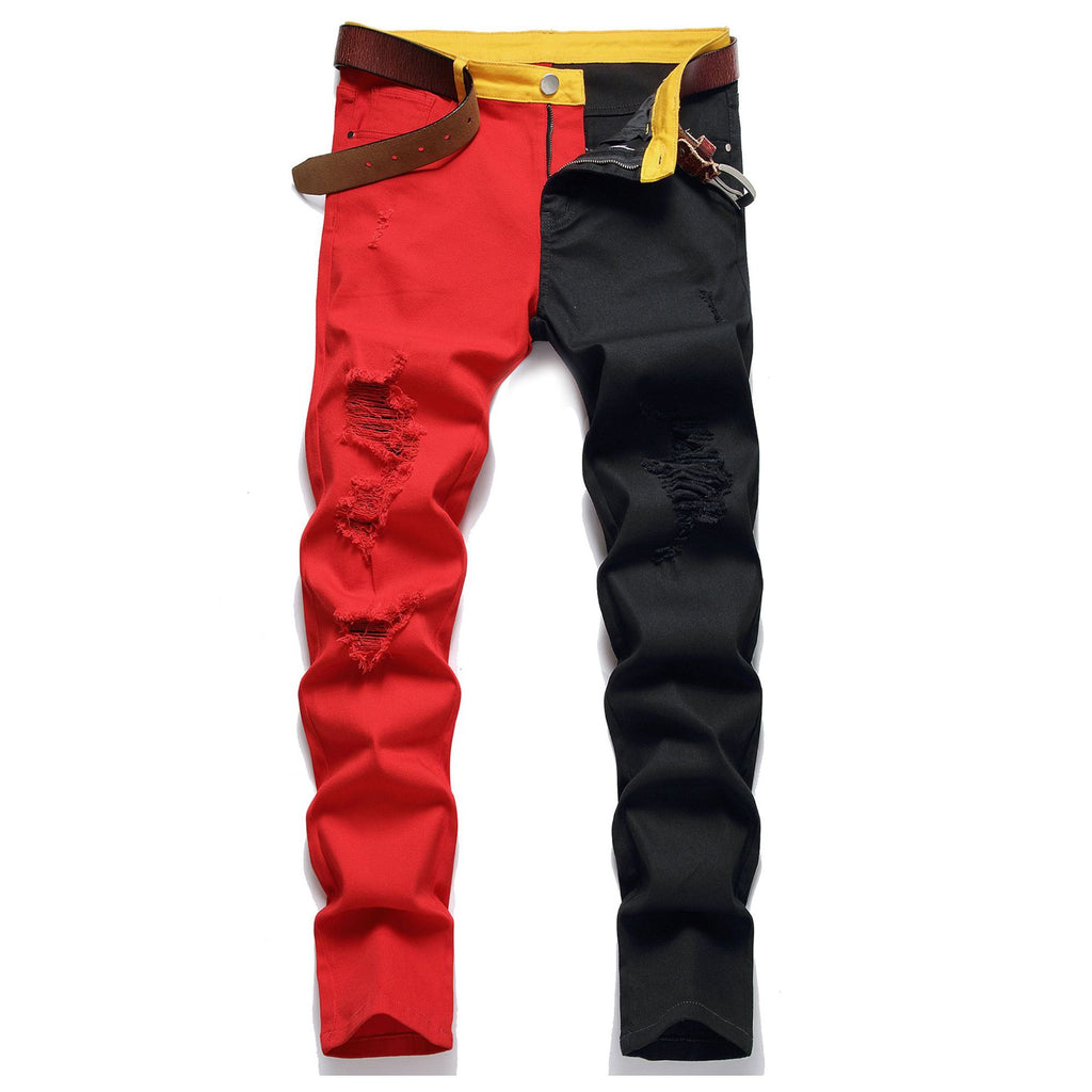 Denim Rockstar Patchwork Different Colour Party Pants Two-Tone