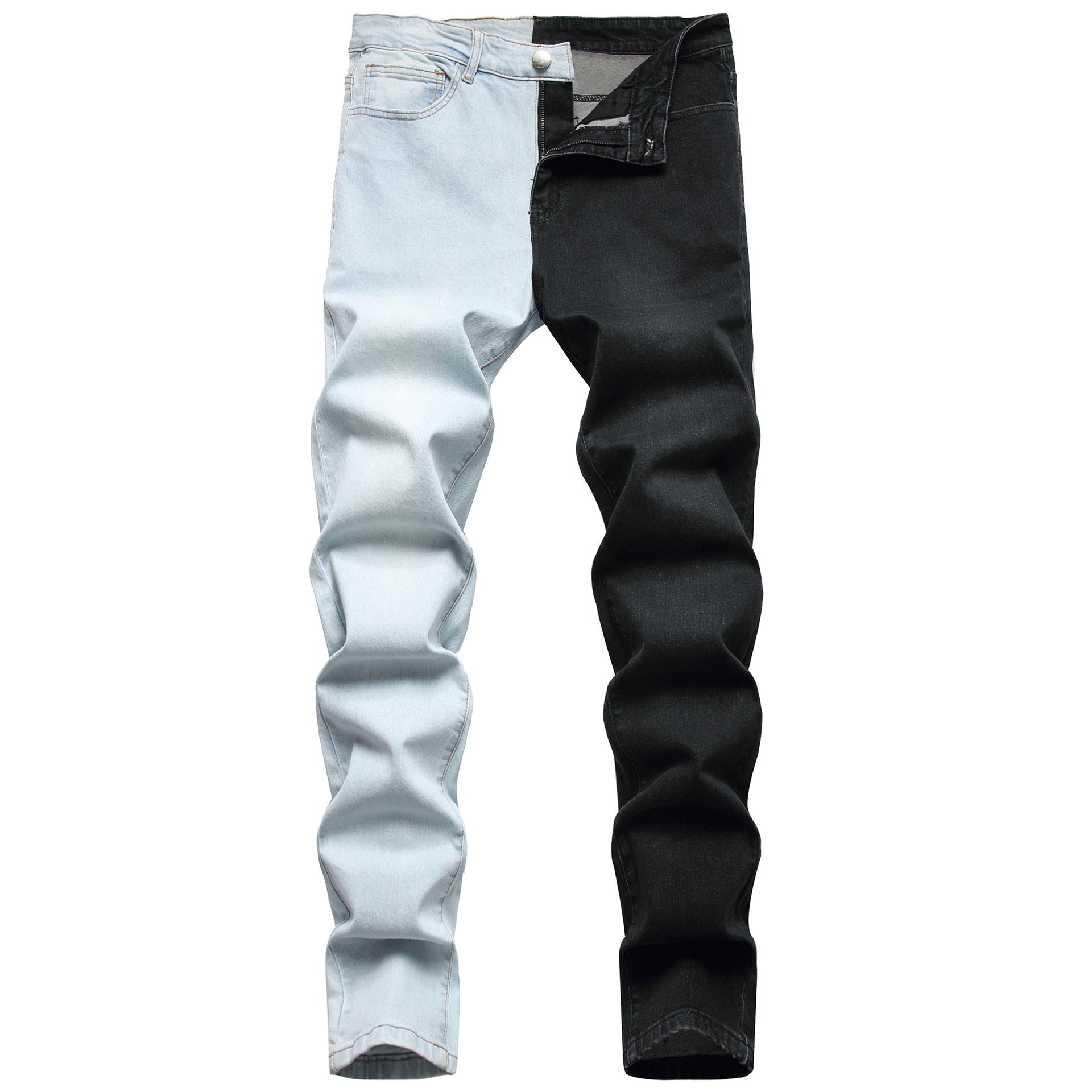 Denim Rockstar Patchwork Different Colour Party Pants Two-Tone