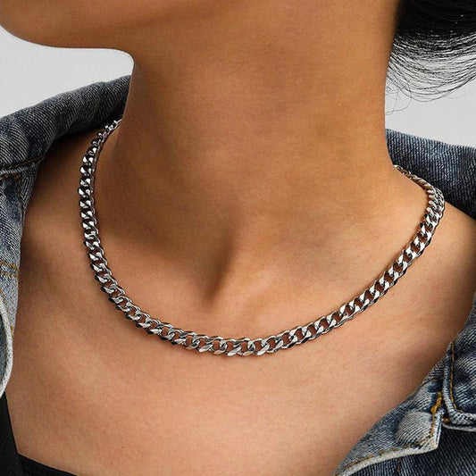 Necklace With Diamond-Cut Chunky Choker Stainless Steel Links 3mm to 7mm