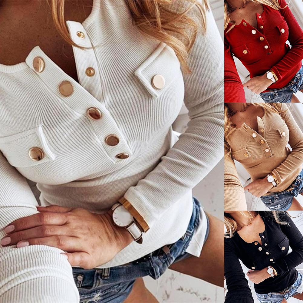 Women's Ribbed Long Sleeve Knit Top Blouse Plus Sizes