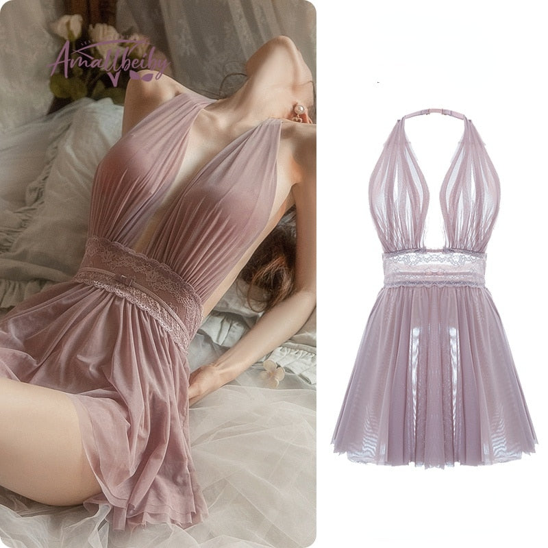 Vintage Nightgown Halter Neck Sleeping Night Dress