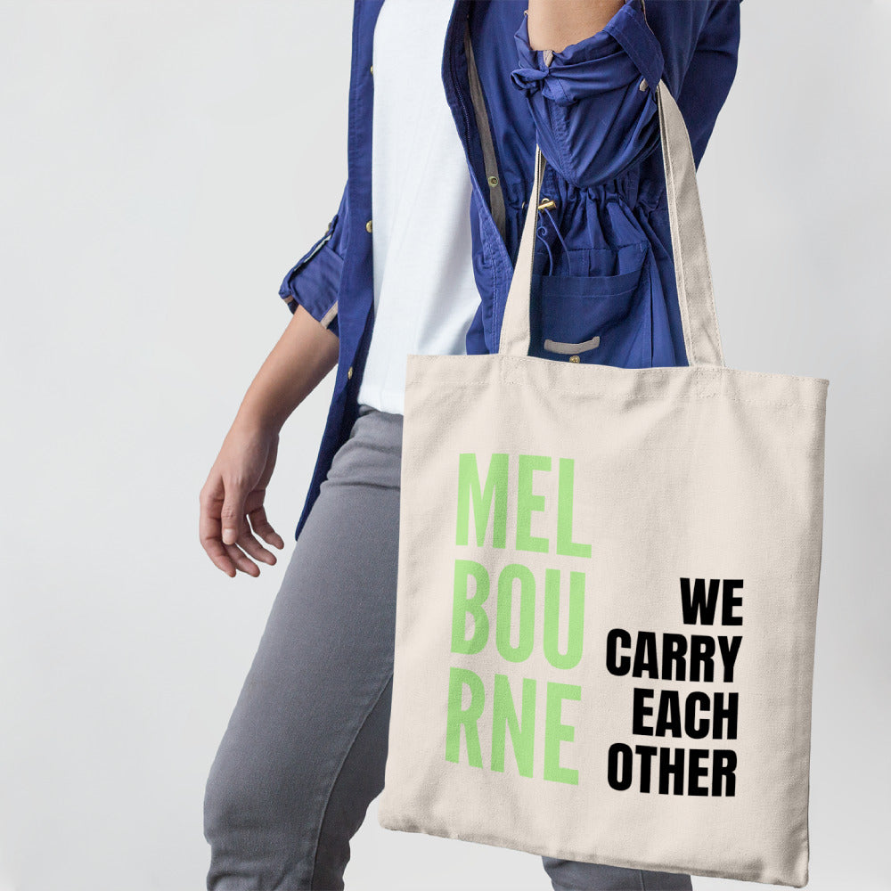 Canvas Quality Tote Shopping Bag - Melbourne We Carry Each Other Slogan