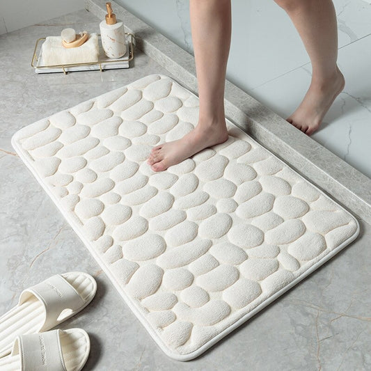 Cobblestone Memory Foam Bath Mat Coral Velvet Non-Slip Shower Floor Rug