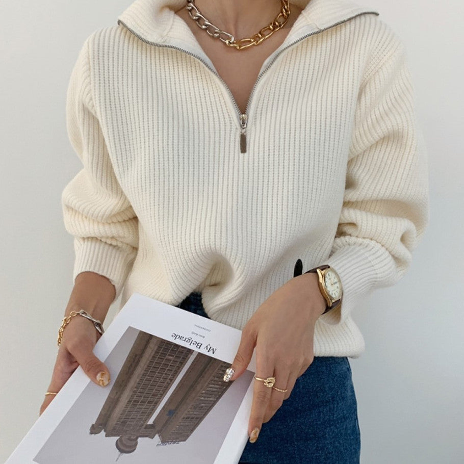 Women's Zip Up Pullover Sweater Winter Jumper