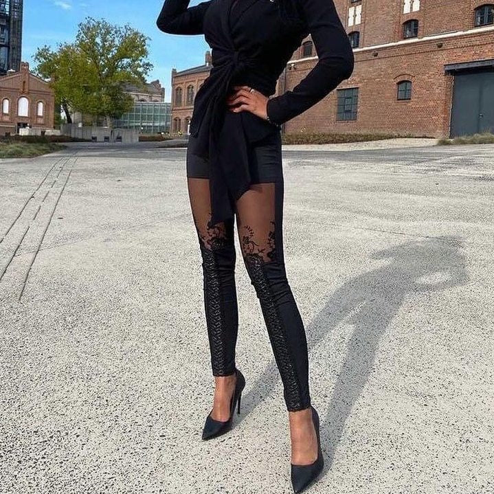 Pencil Pants Trousers With Lace Embroidery Women's