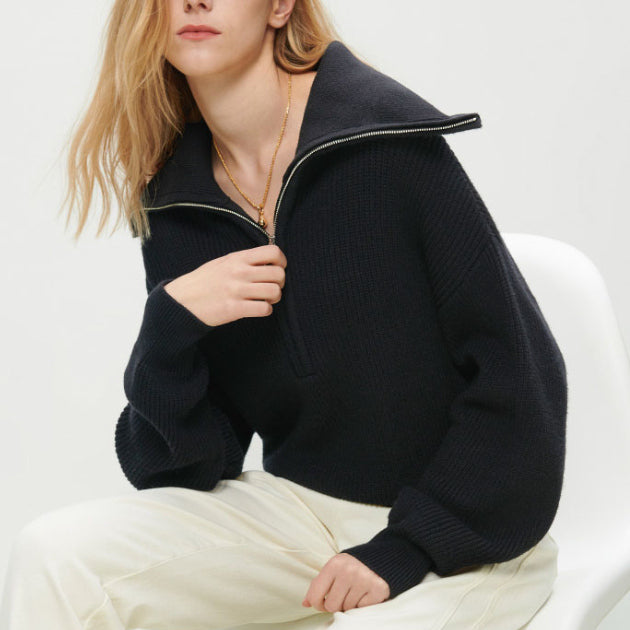 Turtleneck High-Collar Pullover with Zipper Women's Jumper