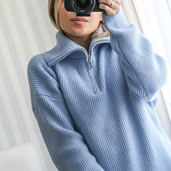 Turtleneck High-Collar Pullover with Zipper Women's Jumper