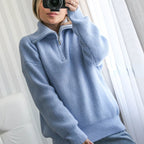 Turtleneck High-Collar Pullover with Zipper Women's Jumper
