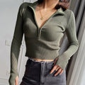 Crop Top Pullover Knitted Zip Sweater Women's