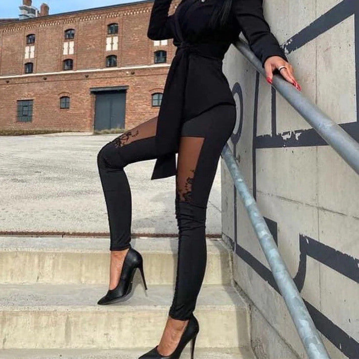 Pencil Pants Trousers With Lace Embroidery Women's