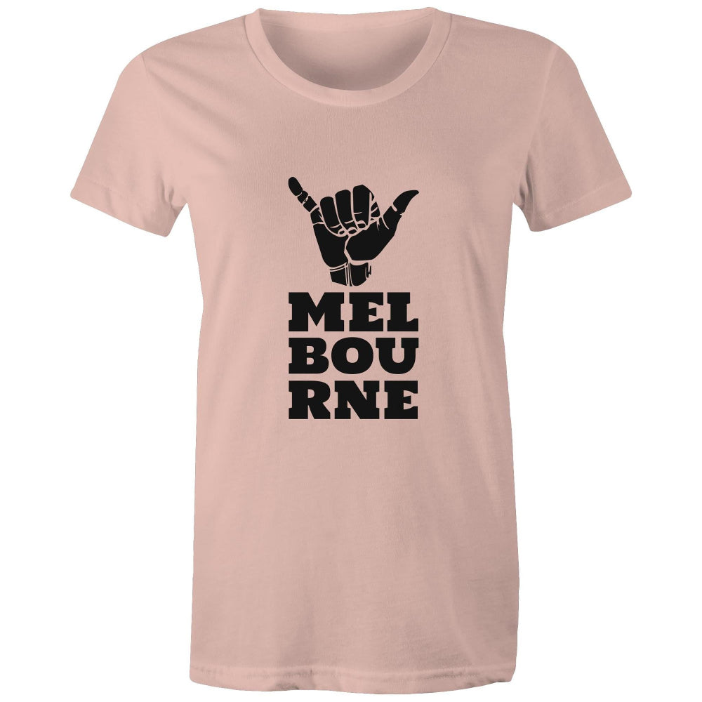 Women's T-shirt "Melbourne Shaka" Rock On Funny Hand Sign