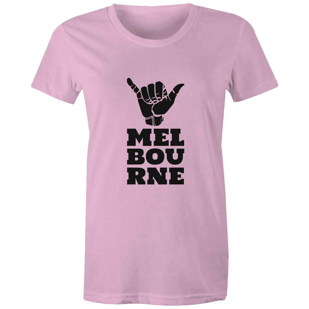 Women's T-shirt "Melbourne Shaka" Rock On Funny Hand Sign