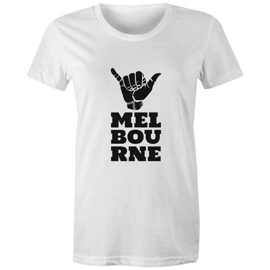 Women's T-shirt "Melbourne Shaka" Rock On Hand Sign-Keep Melbourne Marvellous Official Store