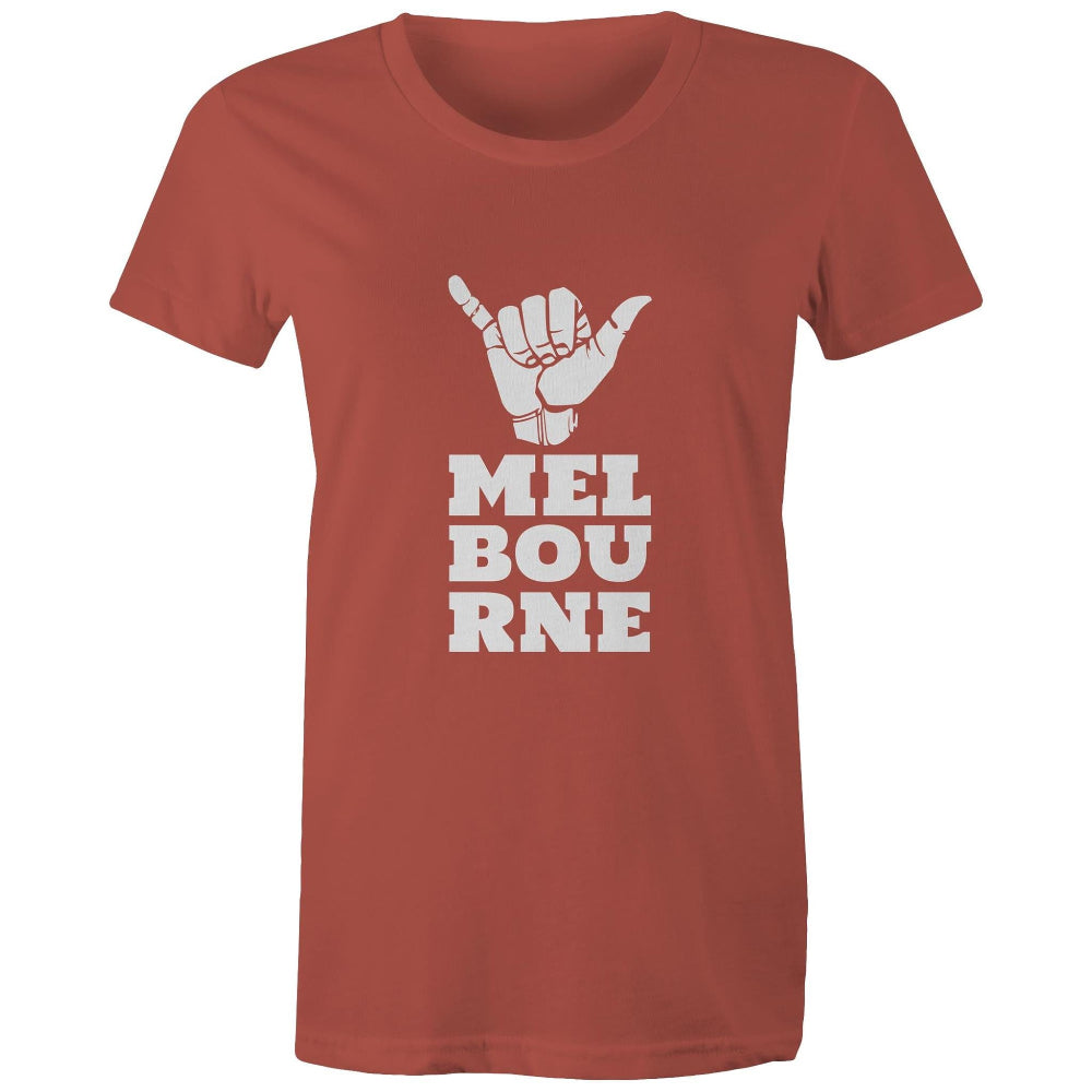 Women's T-shirt "Melbourne Shaka" Rock On Funny Hand Sign