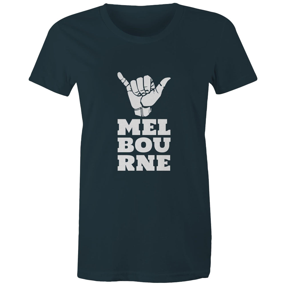 Women's T-shirt "Melbourne Shaka" Rock On Funny Hand Sign