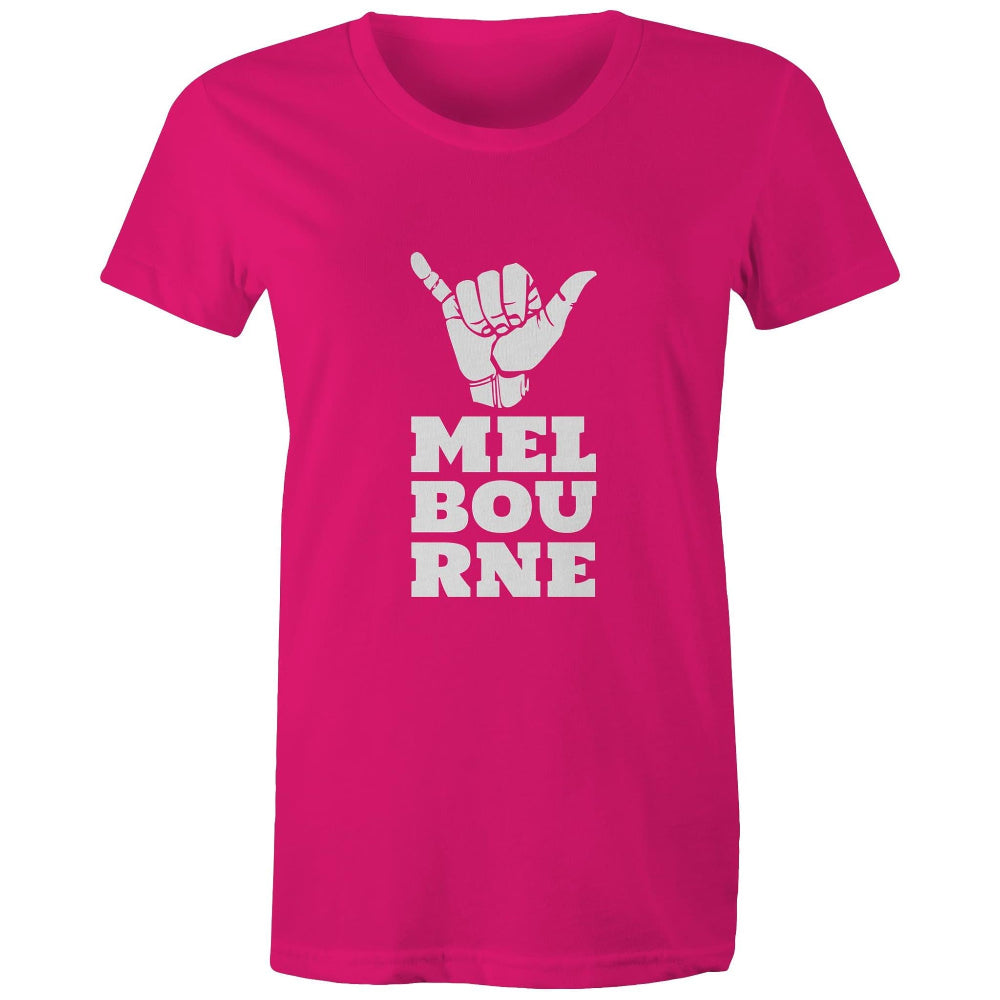 Women's T-shirt "Melbourne Shaka" Rock On Funny Hand Sign