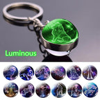 Zodiac Keychain Luminous Glass Star Sign Glow-In-The-Dark Horoscope Charm