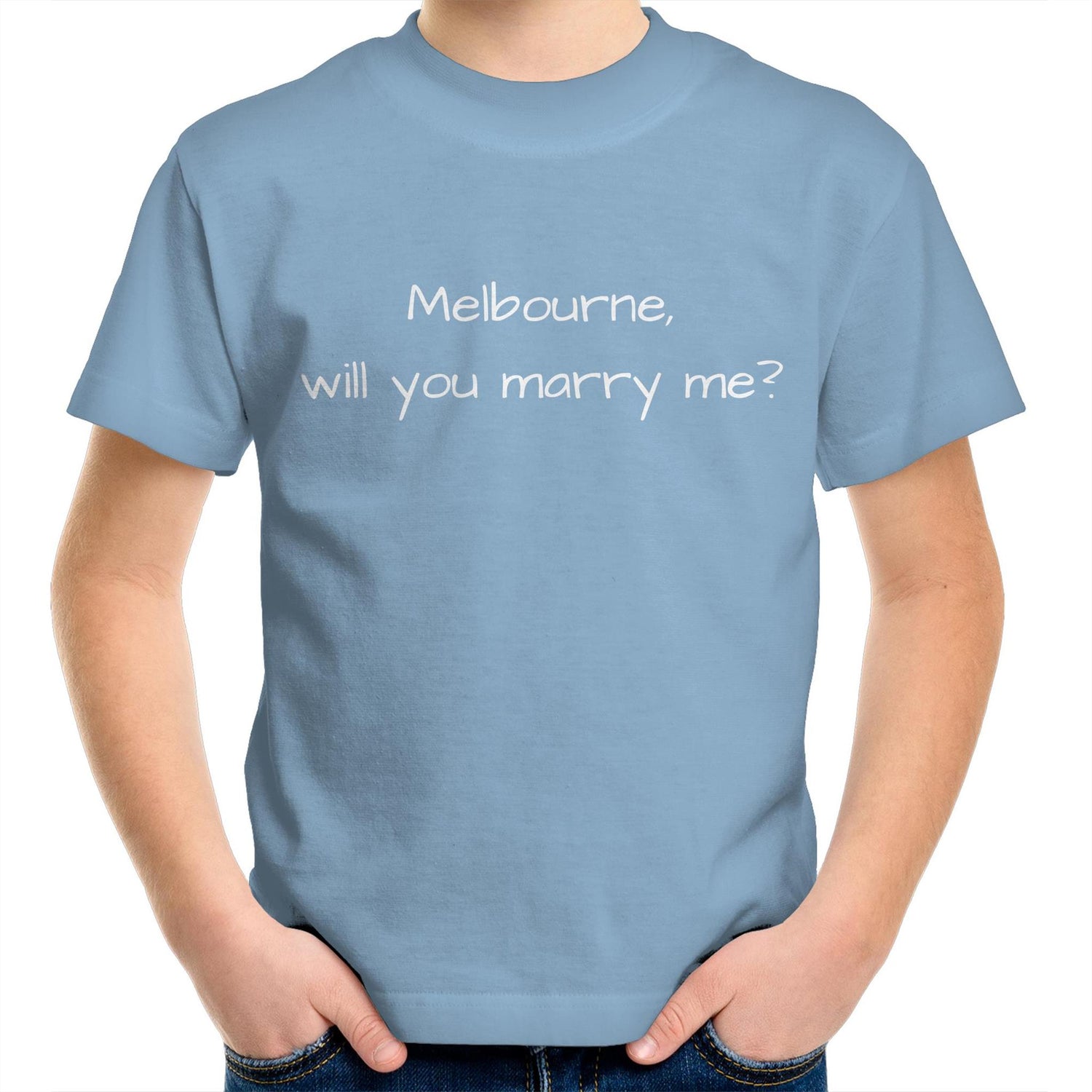 Funny Kids T-shirt "Melbourne, Will You Marry Me?" - Youth Crew Slogan Tee